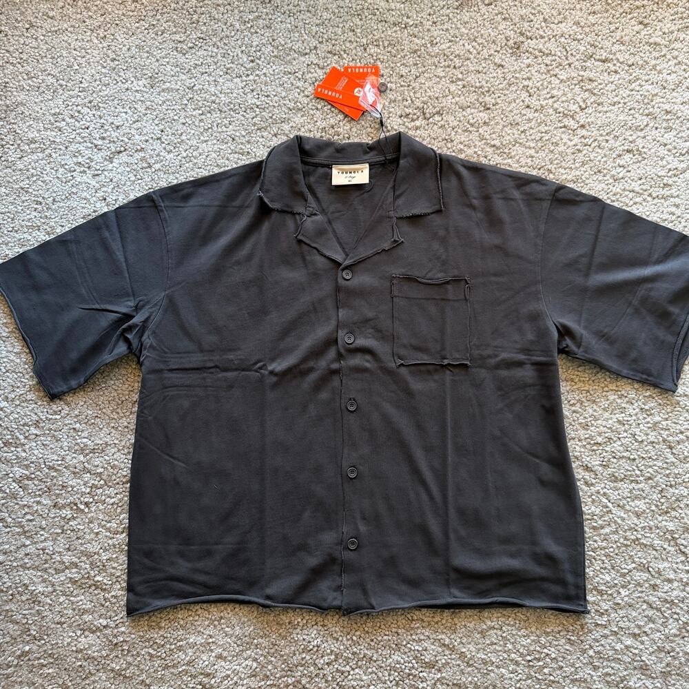 Men's YoungLA 4054 RevereShirtButtonUpRawHem 100% Cotton XL, NWT, Charcoal